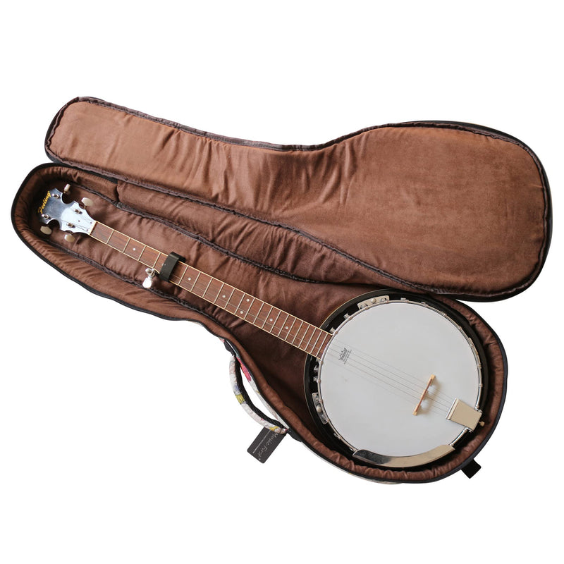 MUSIC FIRST Original Design 0.65" (16mm) Thick Padded Linen American Pastoral Style 5-string Banjo Case, Banjo Gig Bag (Fit for Overall Length 38 inch / 96~97cm Full Size Banjo)