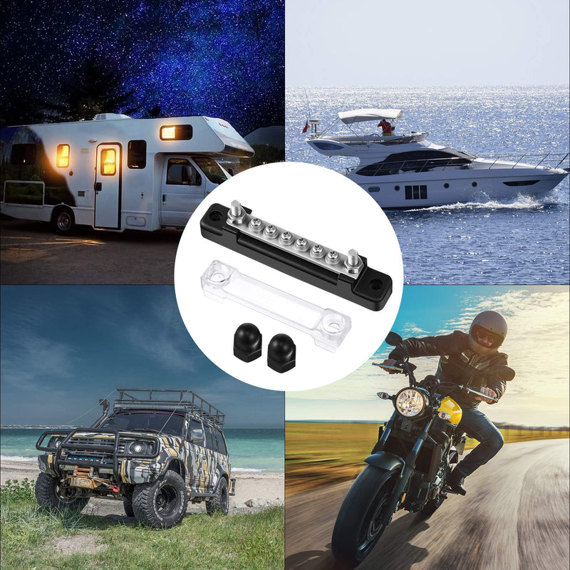 Weewooday 10-Gang BusBar with Cover 6 Terminal Bus Bar 150 A BusBar Block with Cover Power Distribution Terminal Block W/ 6 Pieces 4mm Screws 2 Pieces M6 Studs for Caravan Car Boat Marine