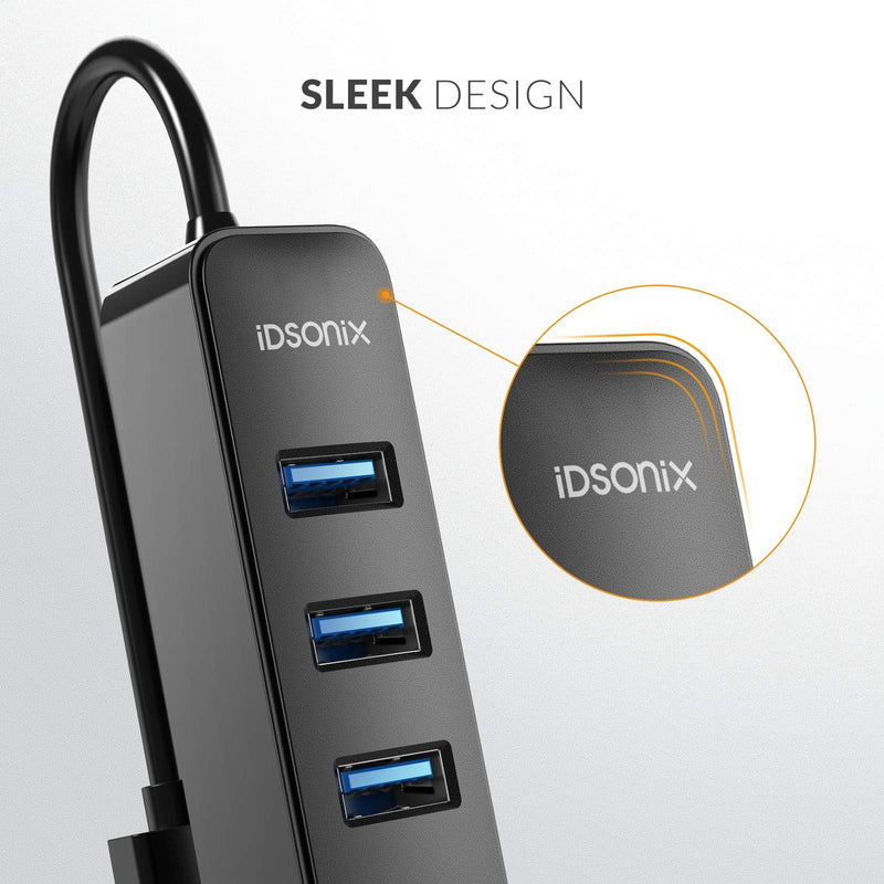 iDsonix USB Hub 3.0, 7-Port 5V / 3A Powered USB Hub, 5Gbps HighSpeed Data Transmission USB Splitter for Laptop, iMac, Surface Pro, XPS, USB Flash Drives, Mobile HDD, Printer, Camera, and More -Black BLACK