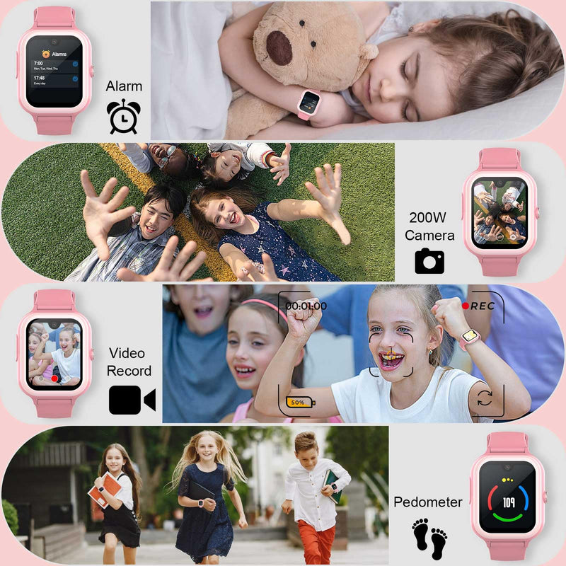 Wonlex 4G GPS Kids Smartwatch with SIM Card, 1.78" AMOLED Large Touch Screen Smart Watch for Kids, Boys Girls Phone Watch with Video Voice Calls, SOS, Camera, Pedometer, Alarm, Game(Pink) Pink