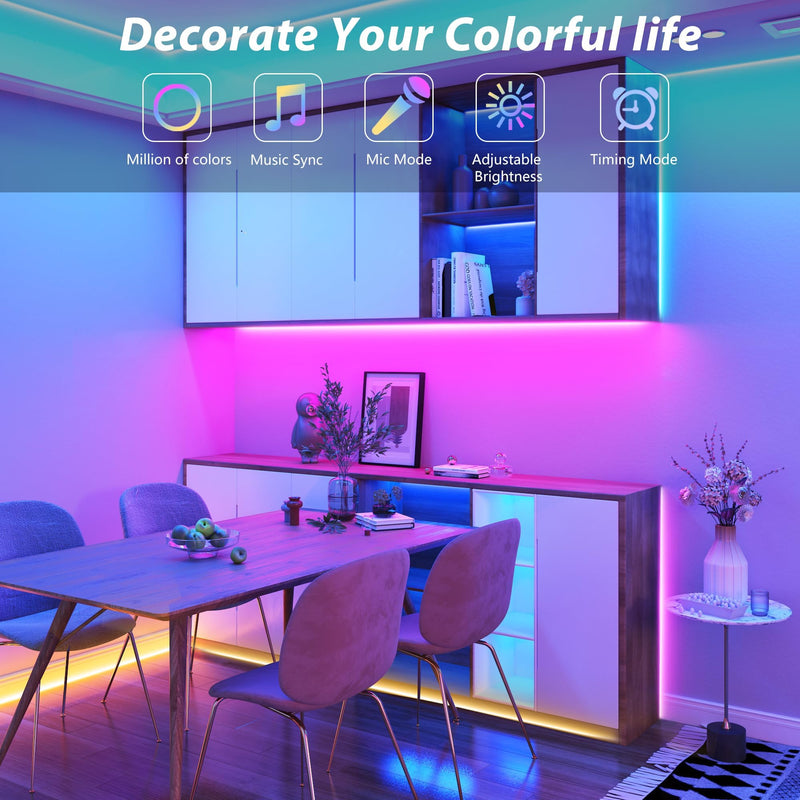 Outdoor Led Strip Lights Waterproof 50ft (1 Roll), Ip65 Outside Led Light Strip Waterproof with Remote and App Control, Exterior Led Rope Lights Music Syne RGB Strip Lights for Bedroom Decor 50 ft