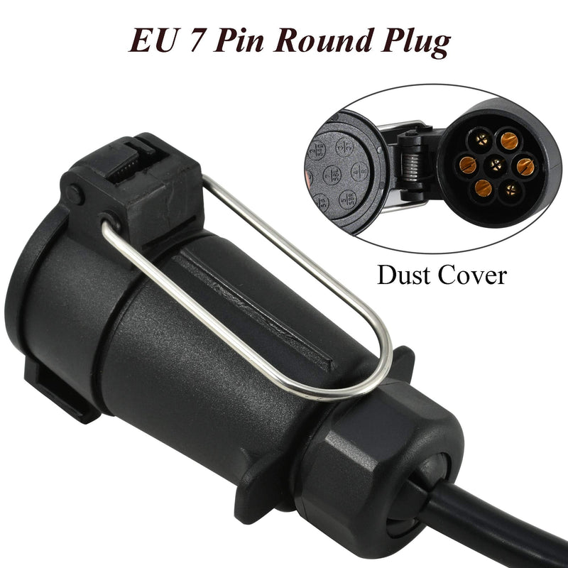 [AUSTRALIA] - Oyviny USA to EU Trailer Light Converter US Vehicle 7-Way Blade Socket Adapter to European Trailer 7-Pin Round Connector Plug and Play Trailer Converter Waterproof (Color:Black) 