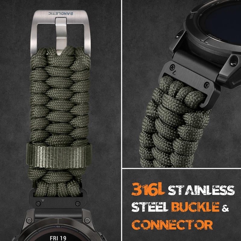 Bandletic Silicone Band and Nylon Strap Compatible with Garmin Watch 22mm