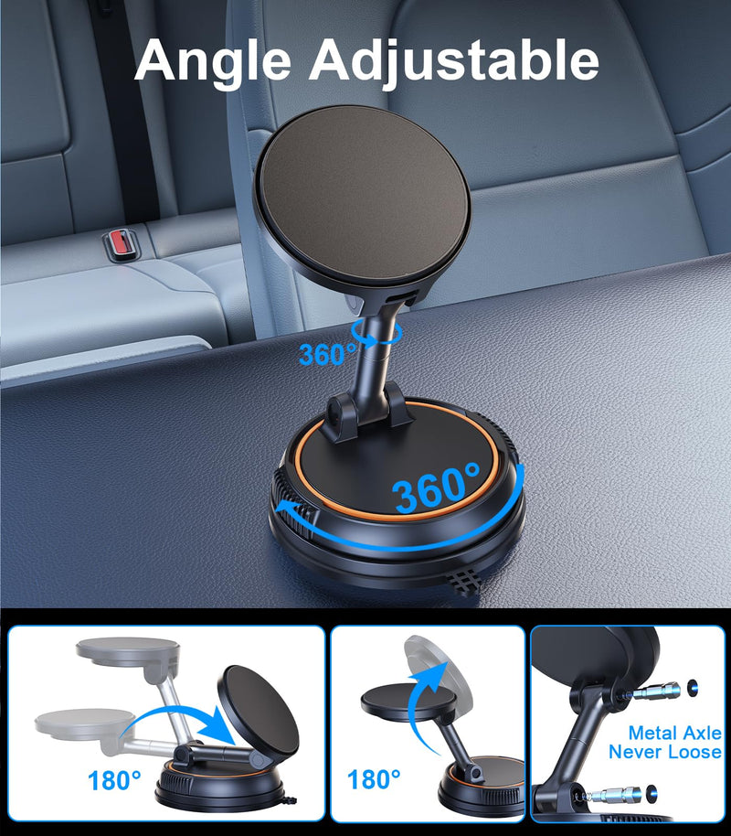 Magnetic Wireless Car Mount Charger Fast Charging, 360°Rotating Dashboard/Windshield Vacuum Suction Cup Phone Holders for Your Car, Car Accessories for iPhone 16 15 14 Pro Max Samsung Tesla