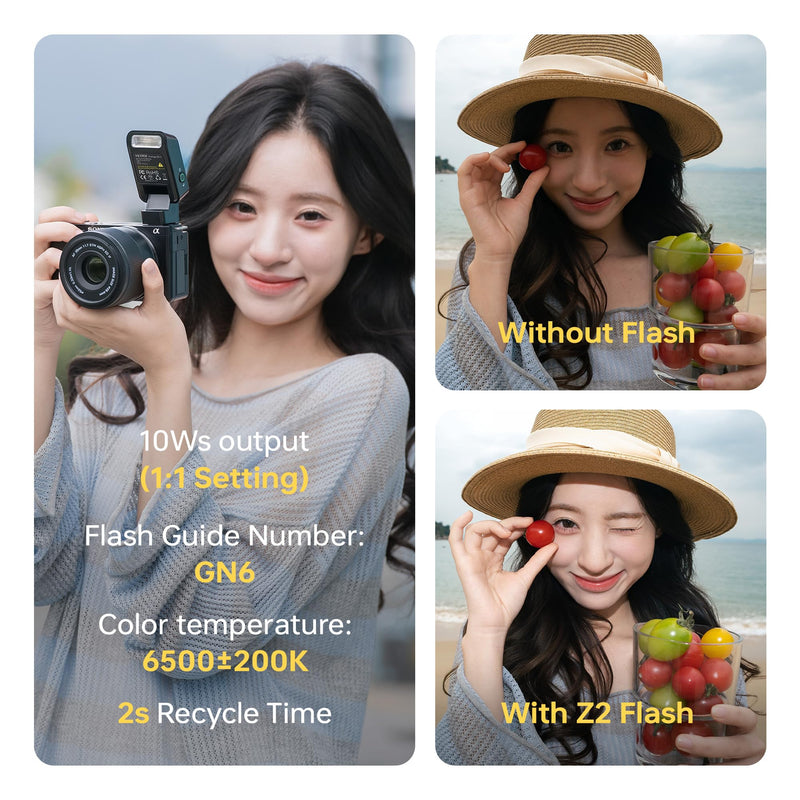 VILTROX Vintage Z2 Mini TTL On-Camera Flash for Sony, Hot Shoe Speedlite GN6, 5-Step Manual Power Control, 2 Second Recycle, 700 Full-Power Flashes 10Ws with Detachable Softbox（Black） Vintage Z2-S Flash