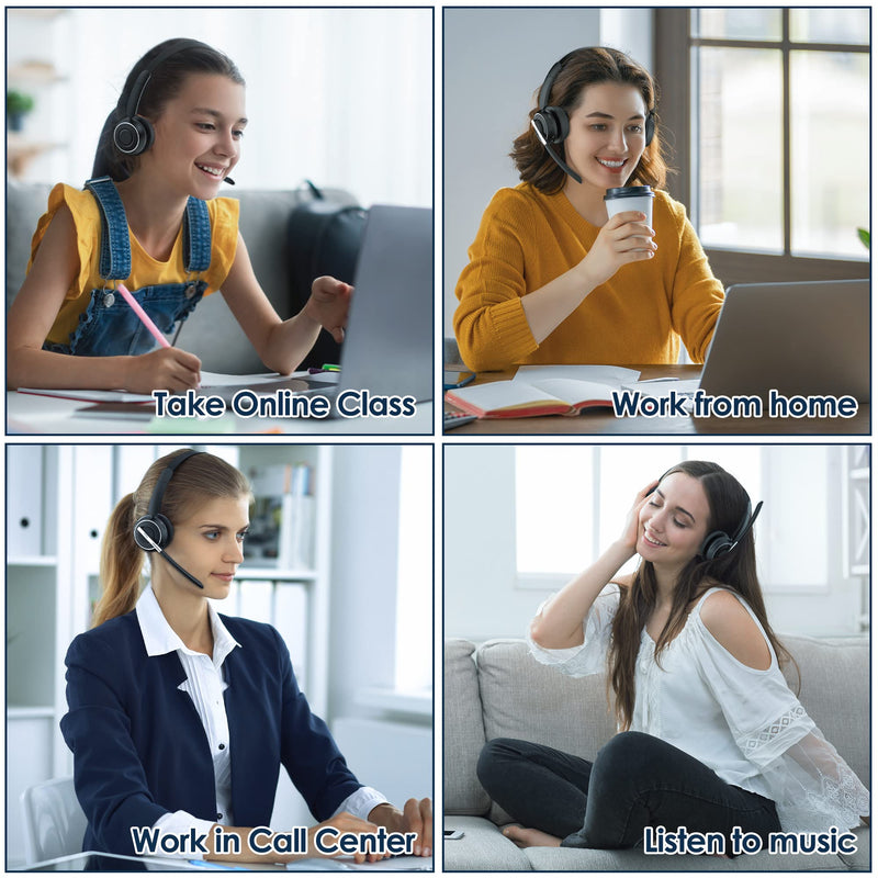 PrancyBt Upgraded Wireless Headset with Mic for Work, Bluetooth Headset with Noise Canceling Microphone with Dongle, Charging Base & Mic Mute, Wireless Headphones for Work from Home/PC/Computer