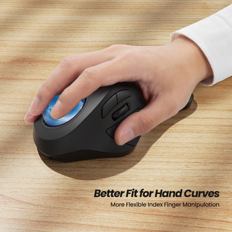 Nulea M505A Wireless Trackball Mouse Ergonomic 44mm Index Finger Control | Rechargeable rollerball mouse with 5 DPI levels,Bluetooth connection,smooth tracking,compatible with PC Mac Windows-Blue B-Blue