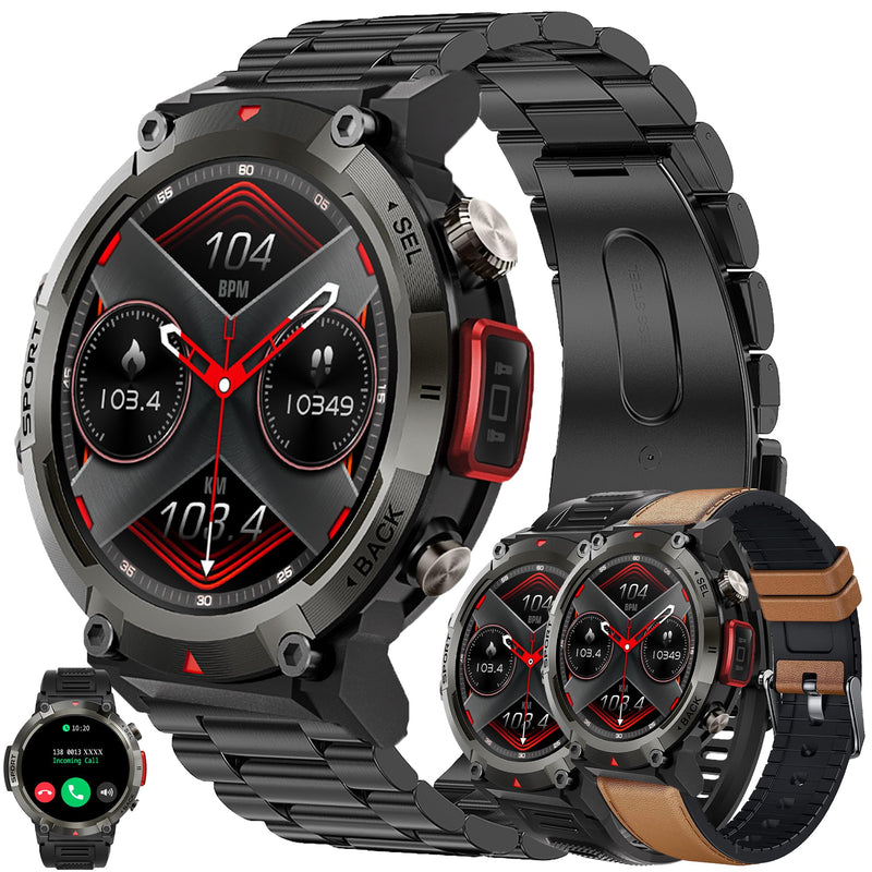 1.45" Smart Watch for Men Women (Make/Answer Call), 2024 New Mens Smartwatches, Hands-Free Calling & LED, Fitness Tracker Smartwatch for Android iPhones, Digital Watches Step Counter, 3 Straps (Brown) Brown