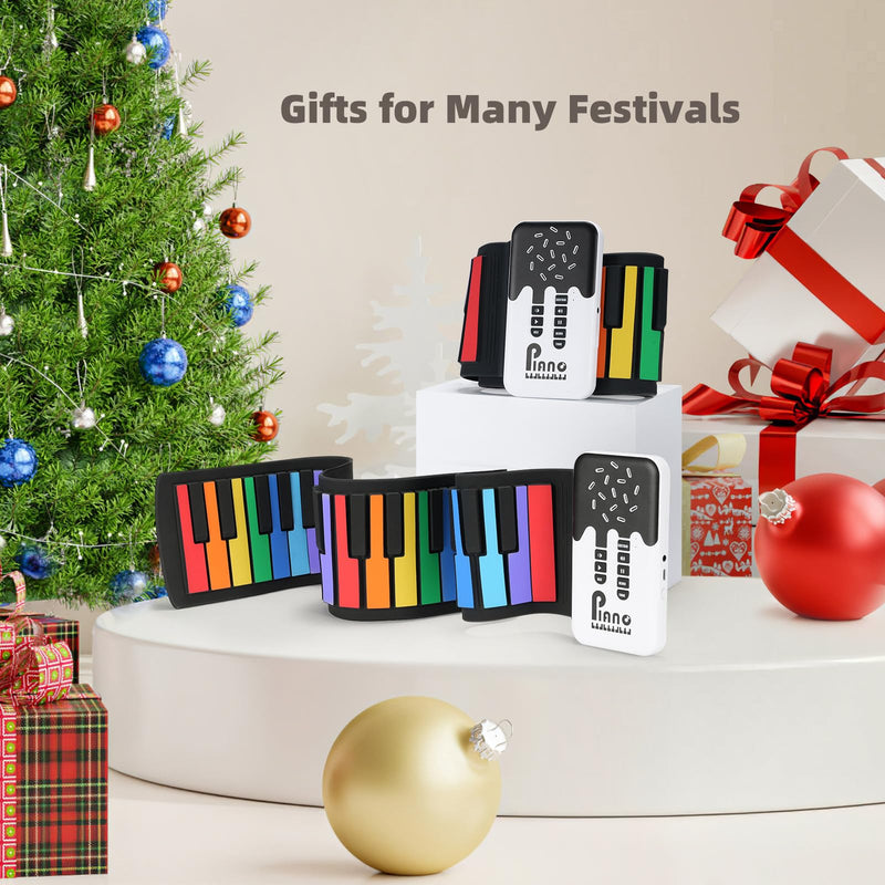 [AUSTRALIA] - 49 Key Roll Up Keyboard Piano, Portable Digital Electric Foldable Piano Keyboard, Rechargeable, 8 Tones, 6 Educational Demo Songs, for Beginners Gift (Rainbow) Rainbow 