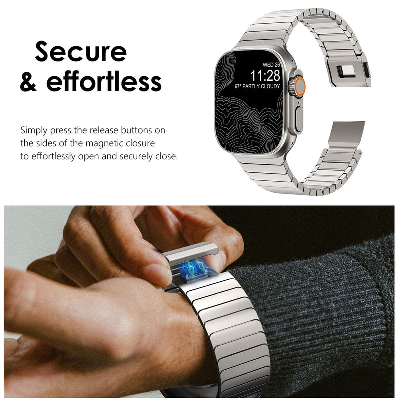 NewWays Grade 2 Titanium Link Bracelet for Apple Watch Ultra 3 2 1 49mm Series 11/10 46mm 45mm 44mm Series 4 5 6 7 8 9 10 11 SE Magnetic Clasp Strap Sport Metal Band for Men 44/45/46/49mm
