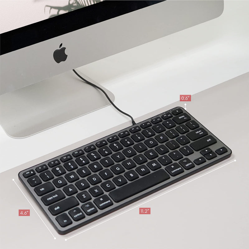 Macally Backlit Mac Keyboard Wired - The Perfect Size and Lighted - Slim and Compact Apple Keyboard with 3 Level Brightness LED Keys - Small Wired Keyboard for Mac, MacBook Pro/Air, iMac (Space Gray)