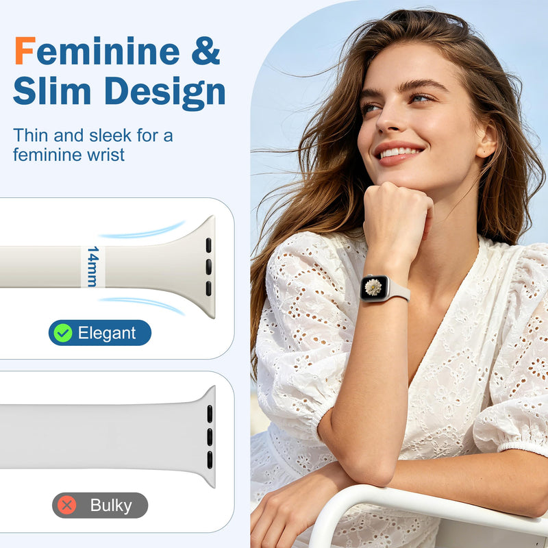 Charlam Slim Silicone Magnetic Band Compatible with Apple Watch Bands Women | Soft Breathable Thin Wristband 38mm 40mm 41mm 42mm 44mm 45mm 46mm, Sport Strap for iWatch SE Series 11 10 9 8 7 6 5 4 3 2 1 Starlight 38mm/40mm/41mm/42mm(series 11 10)