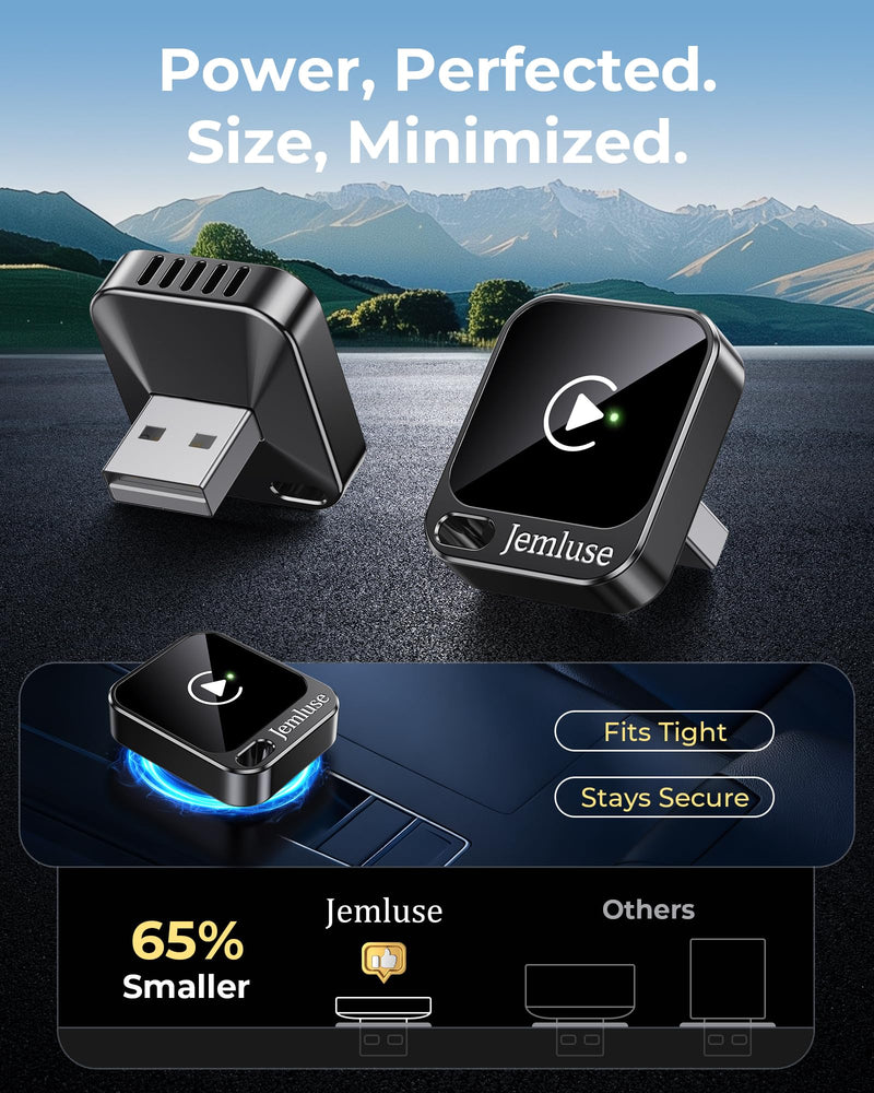 Jemluse Wireless CarPlay Adapter for Apple - Mini Size, Fast Stable Connection Convert Wired to Wireless Car Play Dongle for iPhone iOS 10+, Plug & Play for Cars from 2016+ w/USB-C(Onyx) Onyx