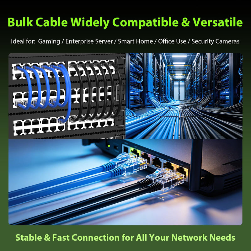 Cat 6 Bulk Ethernet Cable 150 ft, 23AWG Solid Bare Copper, High Speed Cat6 Network LAN Cable with RJ45 Connector, 550MHz 10Gbps, PoE+, UTP, Compatible with Router, Modem, Gaming, PC, Blue 150ft