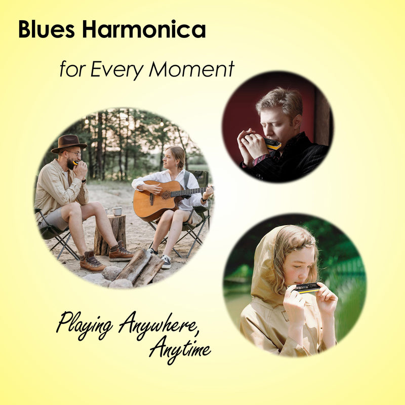 [AUSTRALIA] - Diatonic Harmonica of A Key,Blues Mouth Organ 10 Holes 20 Tones, Reed of Phosphor Bronze, ABS Combo, Easy-Clean Cover,10 Holes Blues Harp for Adult, Beginner Diatonic Black A Key 