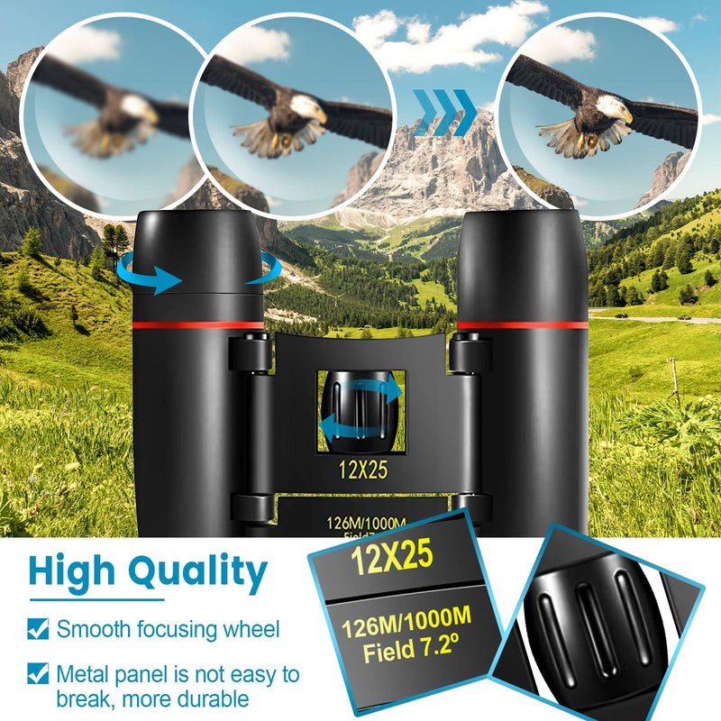 [AUSTRALIA] - 12X25 Mini Pocket Binoculars Compact, Small Lightweight Foldable for Adults Kids Bird Watching, Travel, Opera Concert, Hiking, Cruise, Football Game Green 12X25 Black 