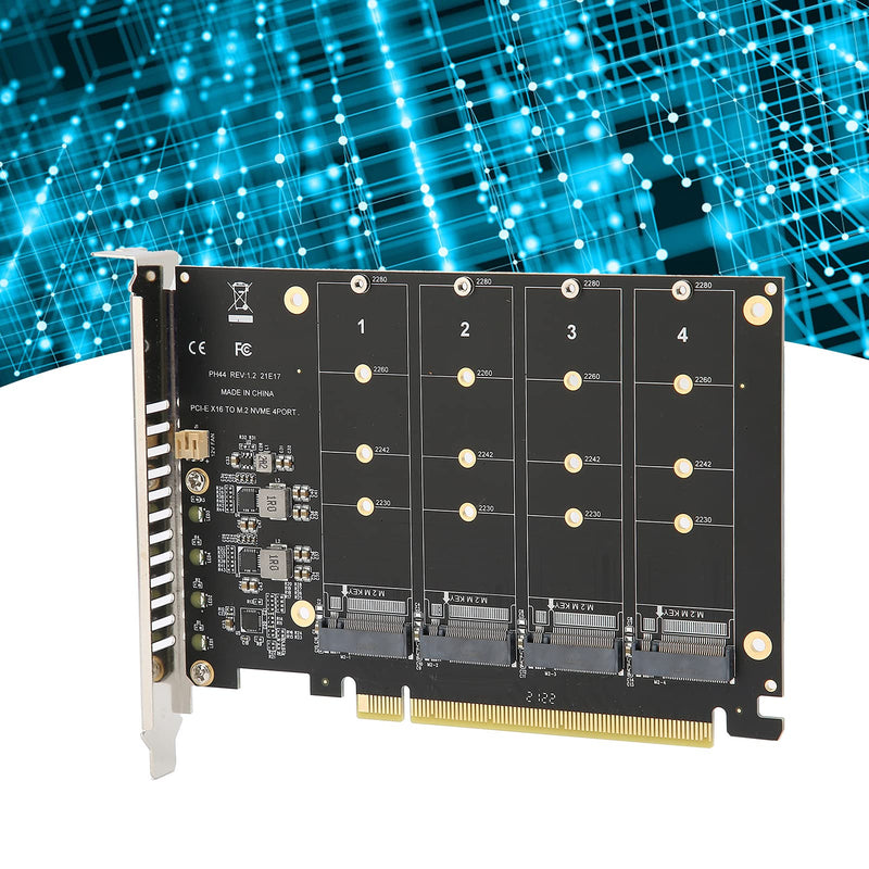 Quad M.2 NVME SSD to PCI-E 4.0 X16 Adapter, High Speed 4x32Gbps Soft Raid Card with Individual LED Indicator Support 2230 2242 2260 2280 (ph44)
