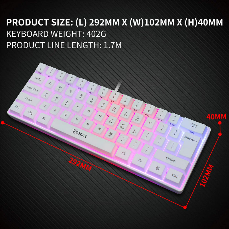 DGG 60% Wired Gaming Keyboard,RGB Backlit Ultra-Compact Mini Keyboard,Waterproof Mini Compact 61 Keys Keyboard, for PC/Mac Gamer, Typist, Travel, Easy to Carry on Business Trip,White White