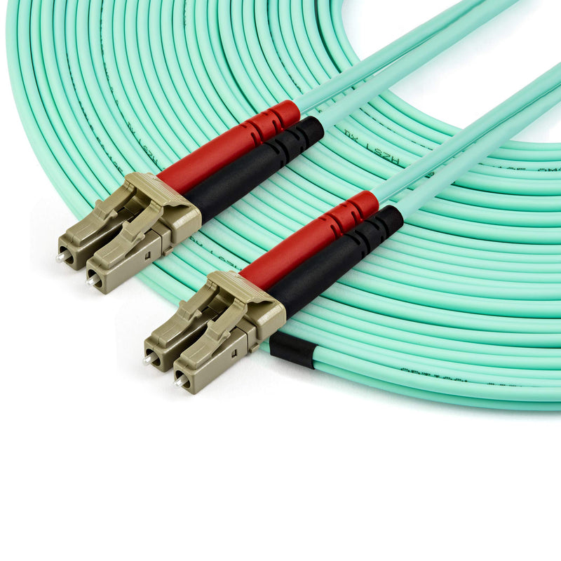 StarTech 50ft/15m OM4 Multimode Fiber Cable, LC to LC, Optic (450FBLCLC15) | Low insertion loss, 125, LSZH, Jumper Cord, OM4 laser-optimized aqua fiber, 100Gbps, UPC polished ends, Aramid fiber, 100G 49 ft / 15 m standard