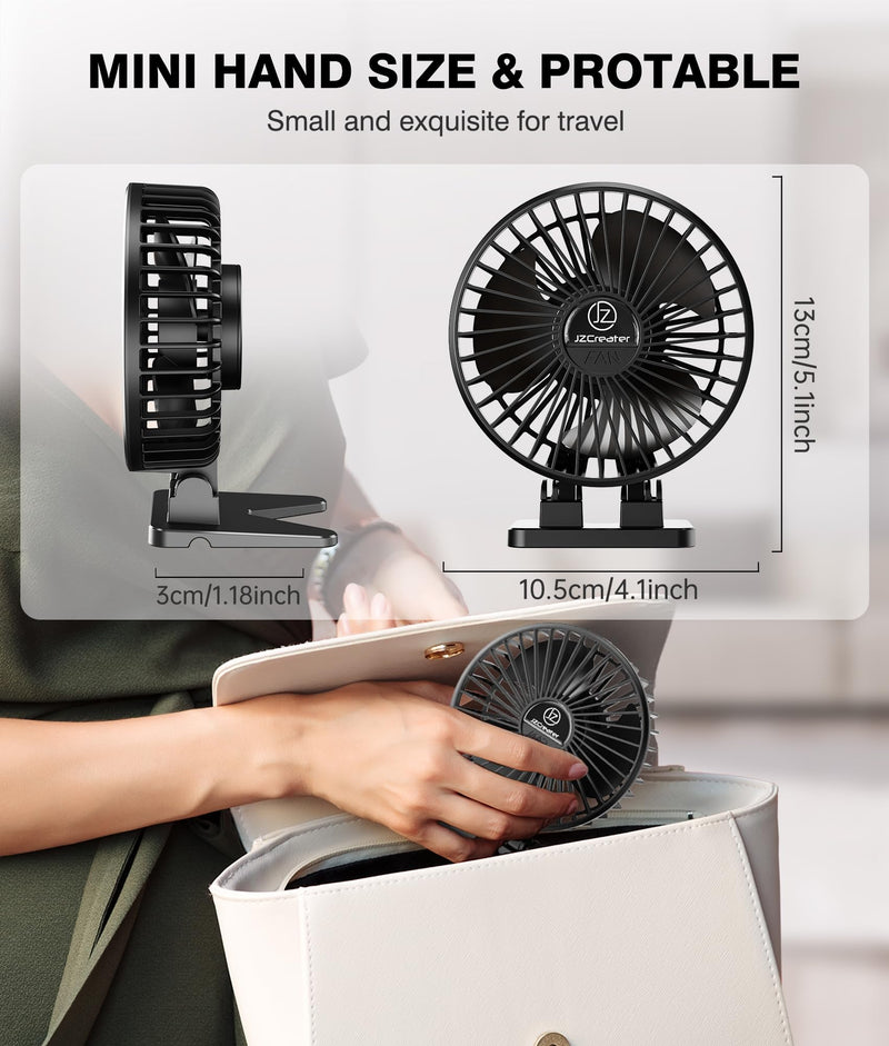 JZCreater USB Desk Fan, Mini Fan Portable, 3 Speeds Desktop Table Cooling Fan, Plug in Power Fan, Rotation Strong Wind, Quiet Personal Small Fan for Home Desktop Office Travel Bedroom, Black Black