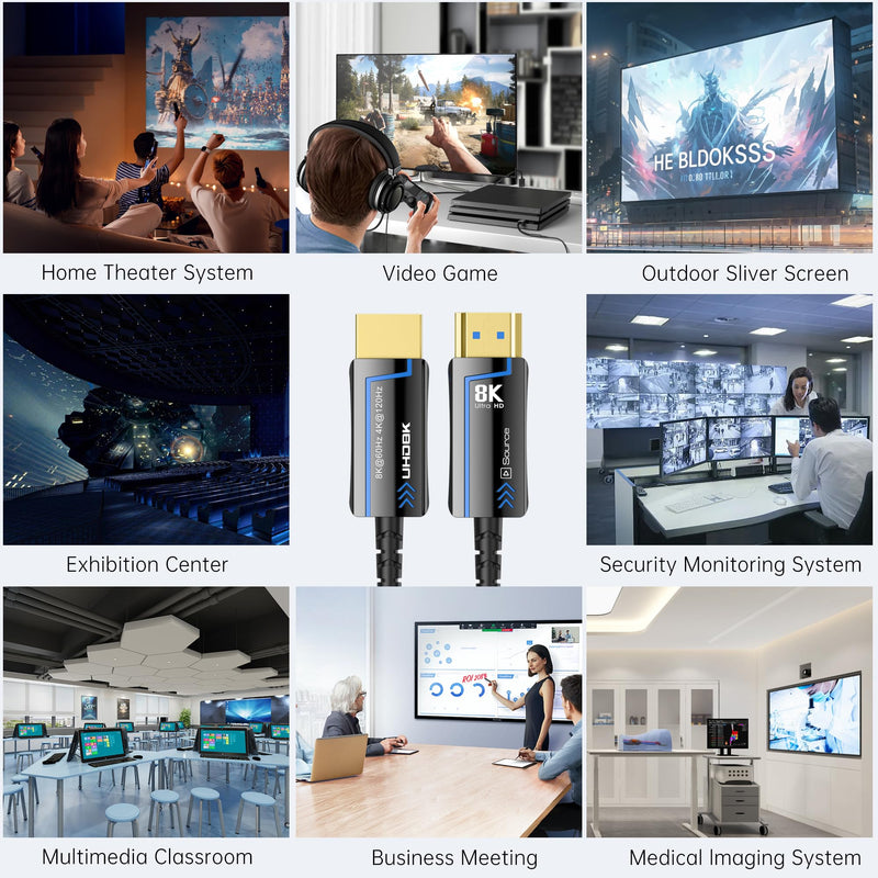 Fiber Optic HDMI Cable Speed HDMI 2.1 Cable 8K@60 4K@120Hz 48Gbps HDR eARC HDCP Compatible with UHD TV Box Projector PS5 Gold Plated Connector Ultra High Computer (Fiber Optic, 6.6FT(2M)) Fiber Optic 6.6 ft