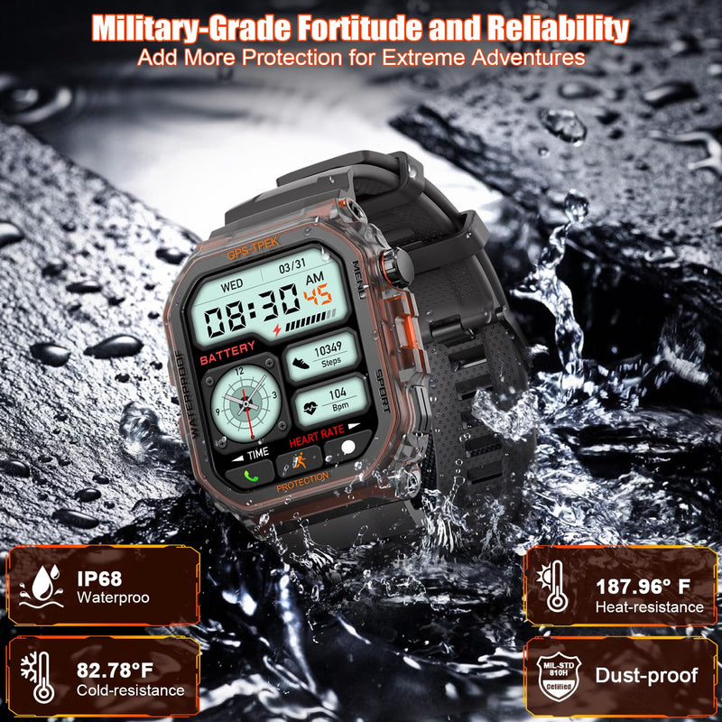 SGJIK Military Smart Watches Built-in GPS, 100+ Sport Modes for Men with, Smartwatch for Android Phones and iPhone, 1.75" HD Screen Bluetooth Call 24/7 Heart Rate/Sleep/Stress Black