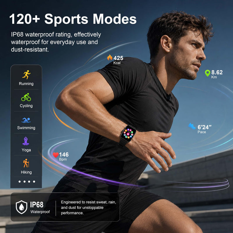 Smart Watch for Men Women (Answer/Make Calls) 1.85" HD Step Activity Black | Fitness Tracker Smartwatchr for Android iPhone Phones with Heart Rate/SpO2/Sleep Monitor, 120+ Sports Modes IP68 Waterproof