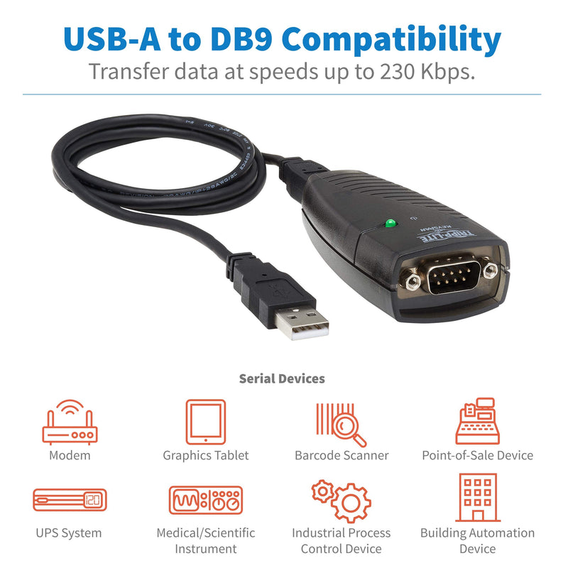 Tripp Lite Keyspan High-Speed USB to Serial Adapter, PC & Mac, USB-A to DB9 RS232 Male, 3 Foot / 0.91 Meter Cable, 3-Year Warranty (USA-19HS)