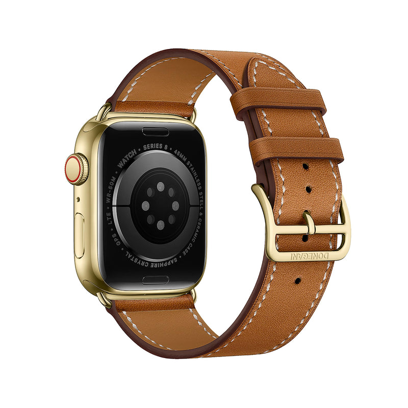 LB1 Leather Band for Apple Watch Bands Women Men Se Ultra 2 40mm 44mm 46mm 42mm 45mm 41mm 38mm 49mm Series 11 10 9 8 7 6 5 4 3 iWatch Strap Silicone Brown 49mm, 46mm, 45mm, 44mm, (42mm S3/2/1) Brown｜Champagne Gold