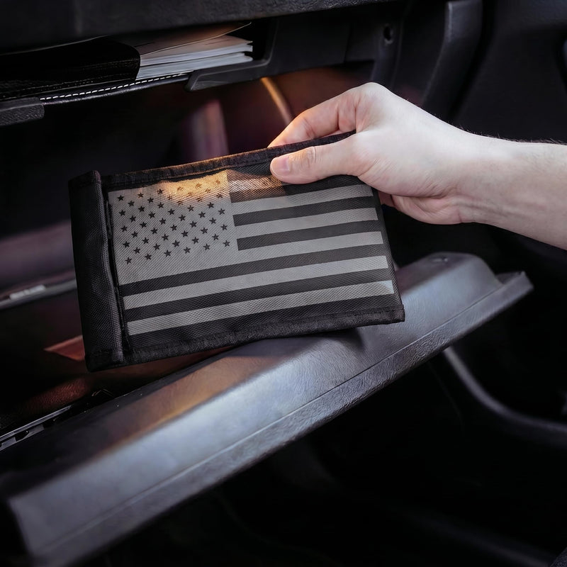 ALBARQ Premium Faraday Bags for Phones Waterproof Signal EMF Blocking Faraday Pouch RFID Blocking Phone Sleeve Cell Phone Privacy Bag with Double Fold Magnetic Closure Black Gray American Flag Design