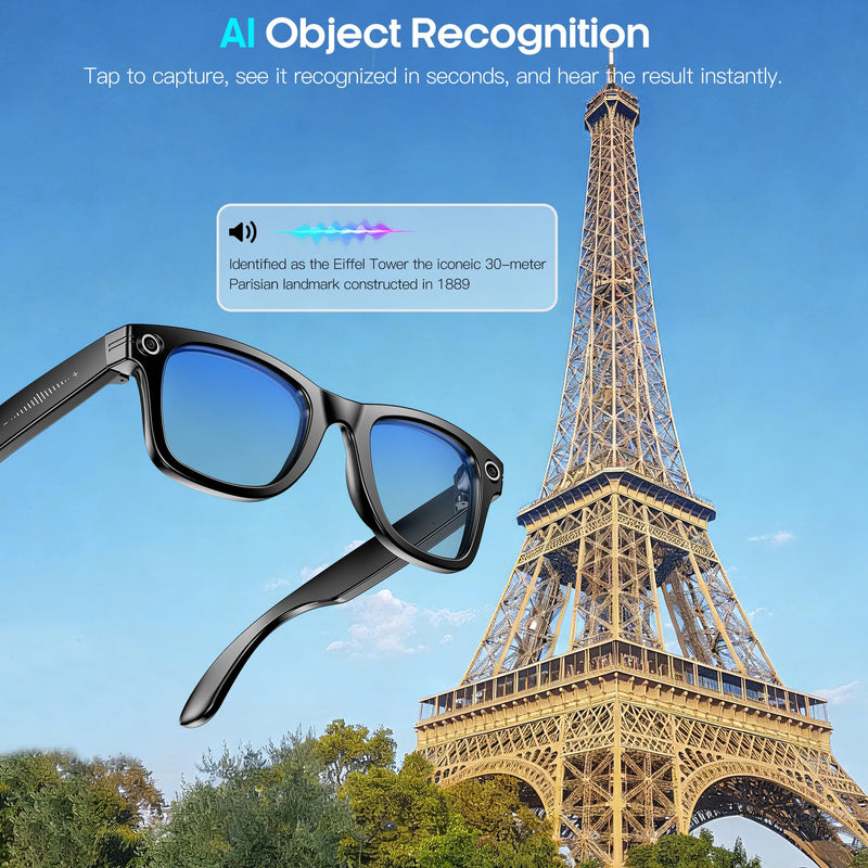 Yowow BIT AI Smart Camera Glasses 8MP Camera for Women Men, 4K Photos & 1080P Video Recording,Anti-Shake, 12H Music/Bluetooth Calls, Real-time Translation/GPT Object Recognition (Anti-Blue Light)