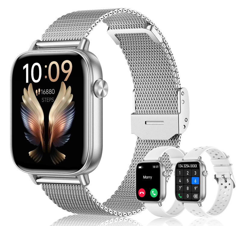 Smart Watches for Women,1.83" HD Watch with Calls and Messages/Heart Rate/Sleep/Female Cycle,Fitness Tracker Smartwatch for Android/iOS Compatible,Silver & Gold