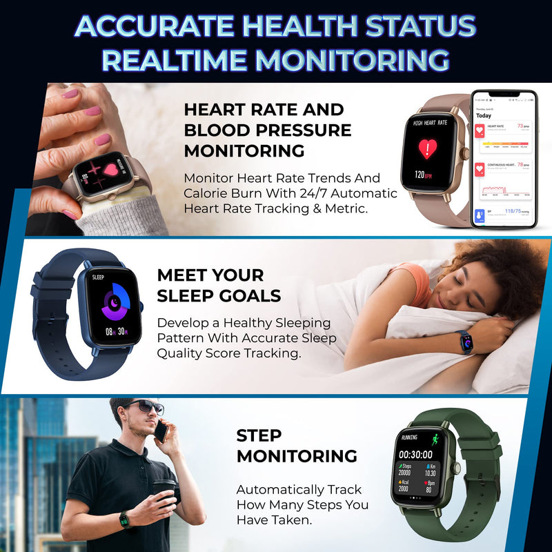 Smartwatch for Men & Women - Multi-Function Health Fitness Watch w/Accurate All- Day Sleep, Step & Heart Rate Monitoring - Waterproof iOS and Android Smart Watch for Women & Men (Black) Black