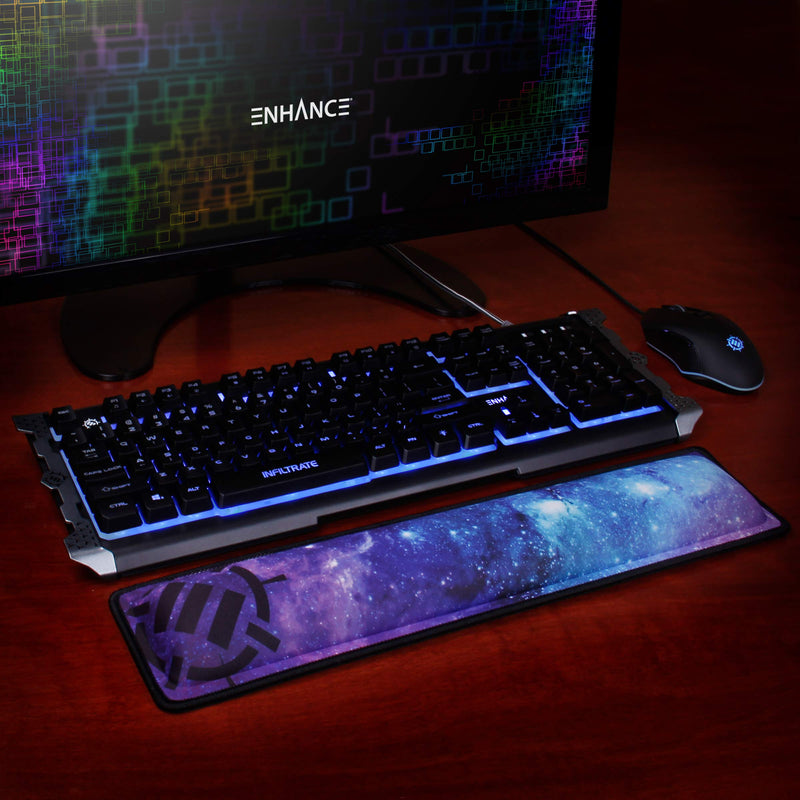 ENHANCE Keyboard Wrist Rest - Keyboard Wrist Support with Memory Foam Wrist Pad and Premium Anti-Fray Stitching - Fits Full Size Keyboards Helps with Wrist Pain for PC, Laptop, Office Typing - Galaxy Full Size (Galaxy)
