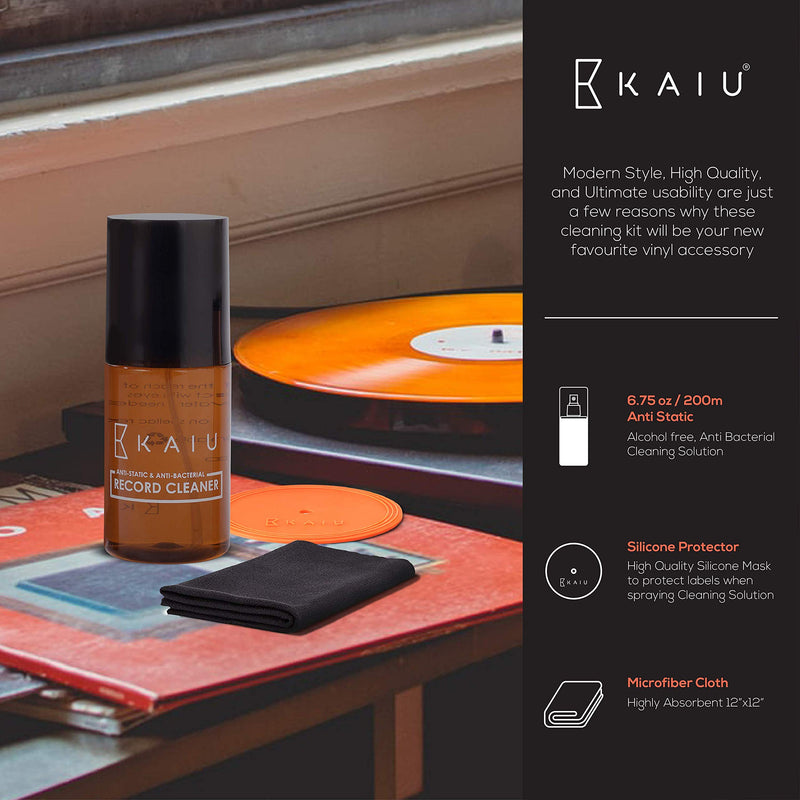 KAIU Vinyl Record Cleaning Kit- Anti Static Record Cleaning Washer Fluid with Silicone Label Protector & Microfiber Cloth - Vinyl Album Cleaner Spray - Remove Dust & Dirt - 3-in-1 Supplies Kit