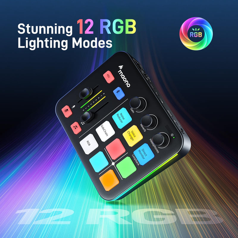MAONO Gaming Audio Mixer, Audio Interface with Pro-preamp, RGB, Bluetooth, 48V Phantom Power for Live Streaming, Podcasting, Content Create, Gaming MaonoCaster G1 NEO (BLACK) Black