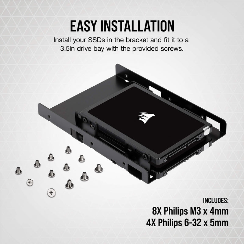 Corsair Dual SSD Mounting Bracket (3.5” Internal Drive Bay to 2.5", Easy Installation) Black Dual SSD Mount