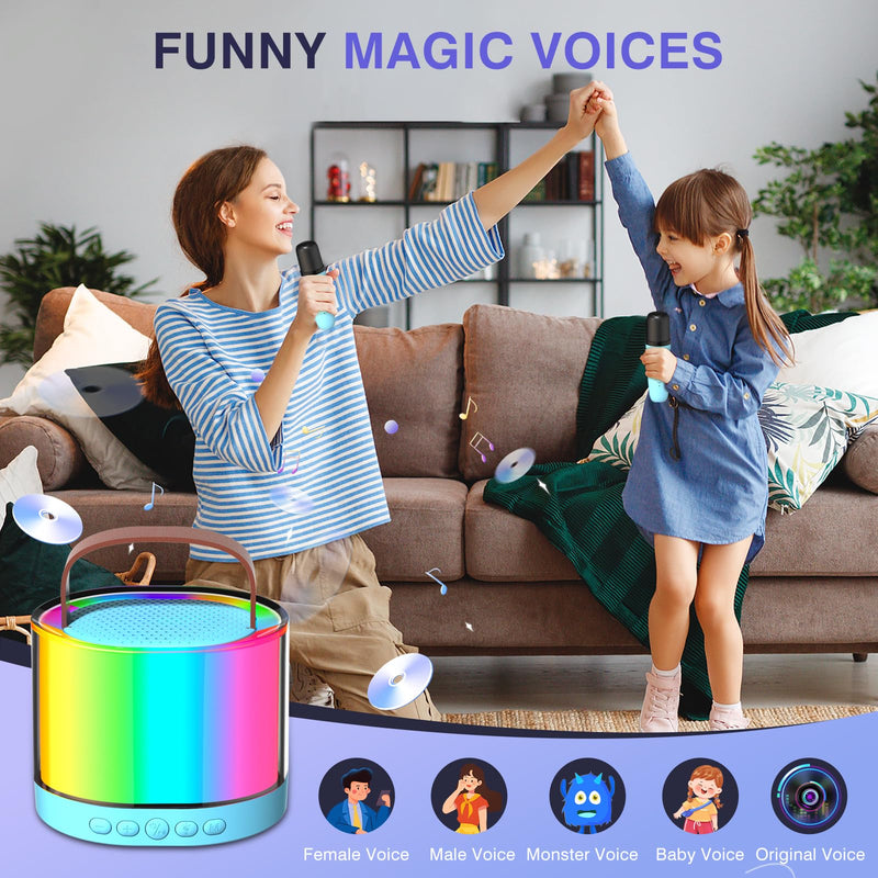 Karaoke Machine for Kids Adults, Mini Portable Bluetooth Karaoke Speaker with 2 Wireless Microphone and Lights, Birthday Gifts for Girls Ages 4, 5, 6, 7, 8, 9, 10, 12+ Family Home Party