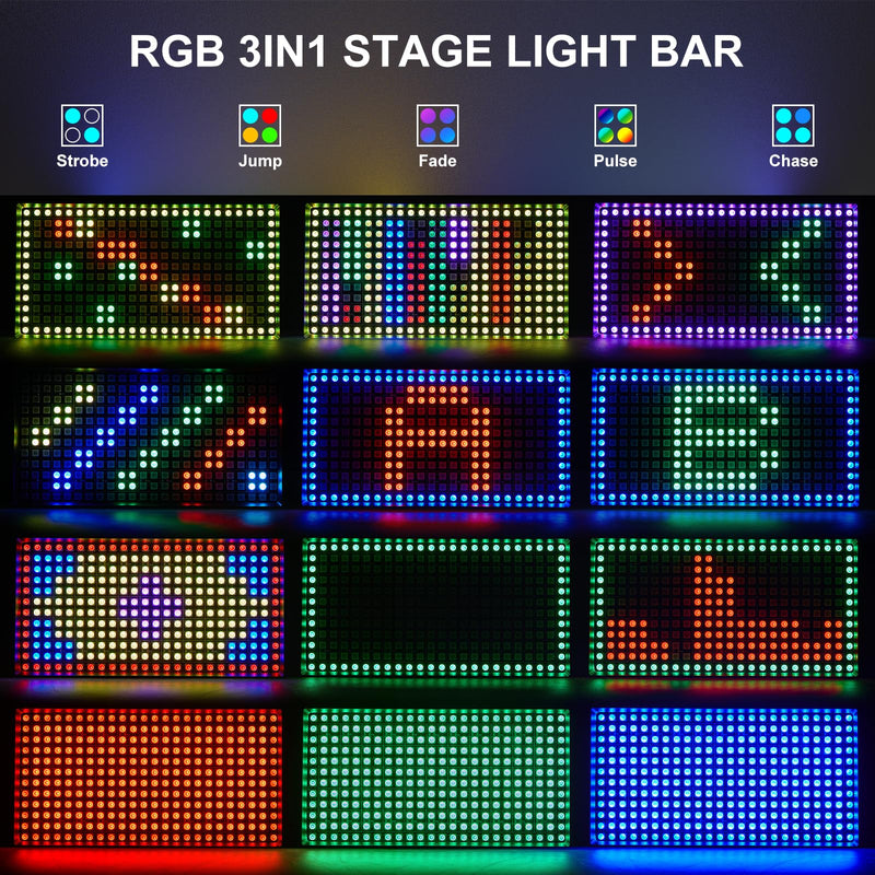 DJ Strobe Stage Light Bar, 288 RGB LED Wall Washer Light, 55 Zones Chasing Stage Party 4-in-1 DMX512, Remote Control for Halloween, Wedding, Club, Party Black 1 Pack