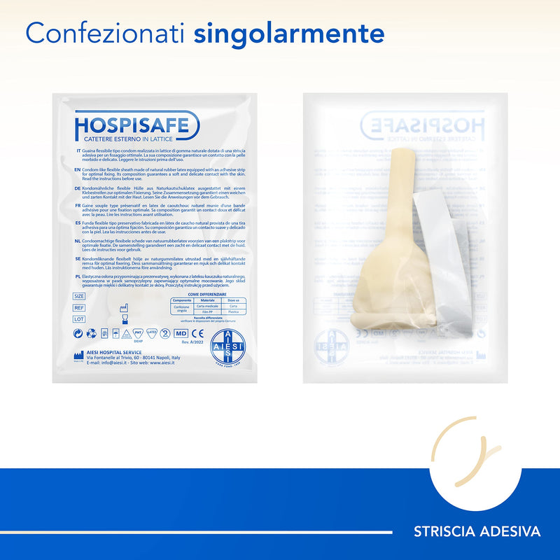 AIESI® HOSPISAFE External Latex Catheter for Men with Adhesive Strips Diameter 25 mm Individually Packed (Pack of 50) durchmesser 25 mm