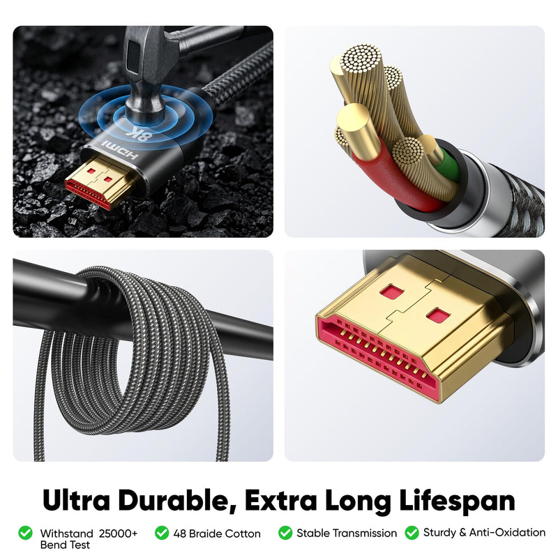 8K HDMI 2.1 Cable 1FT(12Inch) 10-Pack, Ultra High Speed 48Gbps Braided HDMI Cord, Support HDR10+, eARC, VRR, QMS, QFT, HDCP 2.2&2.3 for TV, Monitor, PC, Laptop, HDMI Switch, HDMI Splitter, KVM Grey 1
