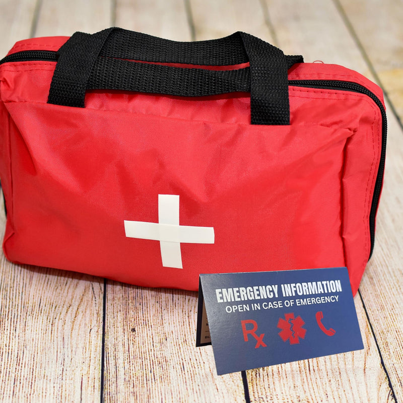 Emergency Info ICE Folded Wallet Card | 10 pk 2x3.5” Blue Medications, Blood Type Identification Card Contacts, Doctor, Allergies in Case of Emergency Bulk Medical ID
