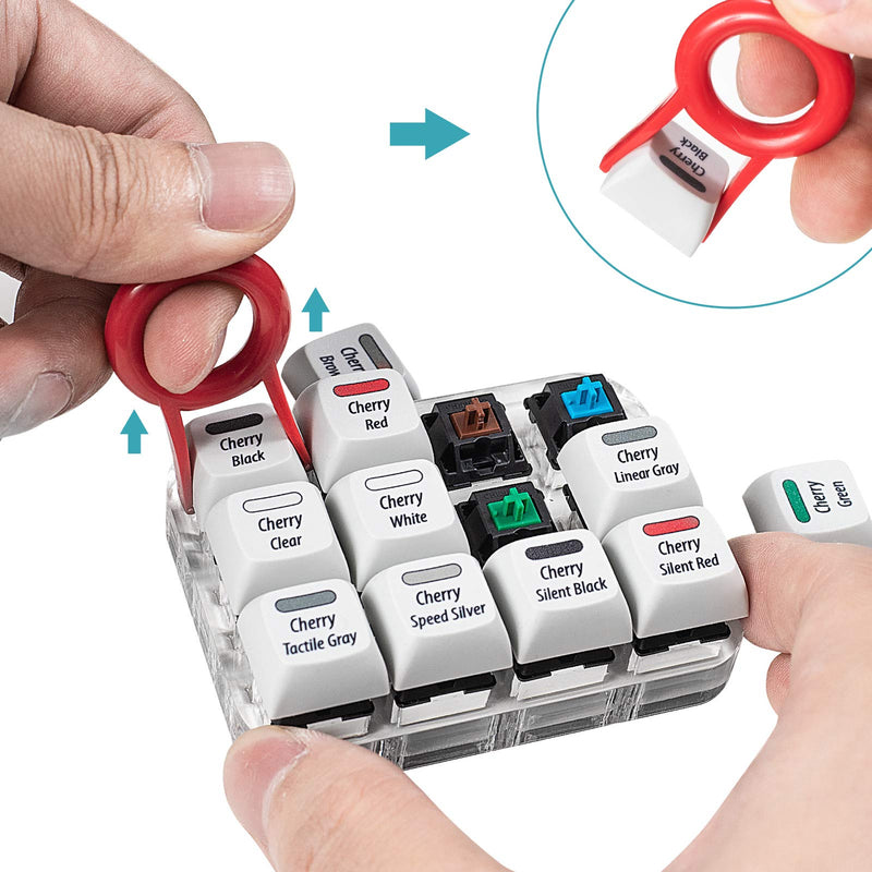 Griarrac Cherry MX Switch Tester 12-Key Mechanical Keyboard Sampler Switch Testing Tool with Keycap Puller and 24 O Rings, 40A-L & 40A-R (Printed PBT Keycap Include Linear Gray)