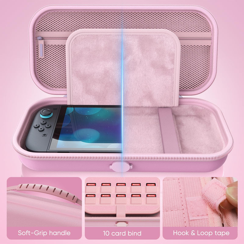Switch 2 Accessories, Case Bundle for Nintendo Switch 2 Console | FYOUNG 16 IN 1 Kit:Carrying Case,Protective Shell, Screen Proetctor, Grip for Joycon- Pink Switch 2 7.9 Inch