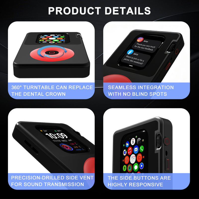 Aluminum Case for Apple Watch Series 9/8/7 45mm, Transform Watch into Retro MP4, Retro iPod Style Metal Protective Cover with Functional Click Wheel (Classic Black and Red, 45MM) Classic Black and Red Series 9/8/7-45MM