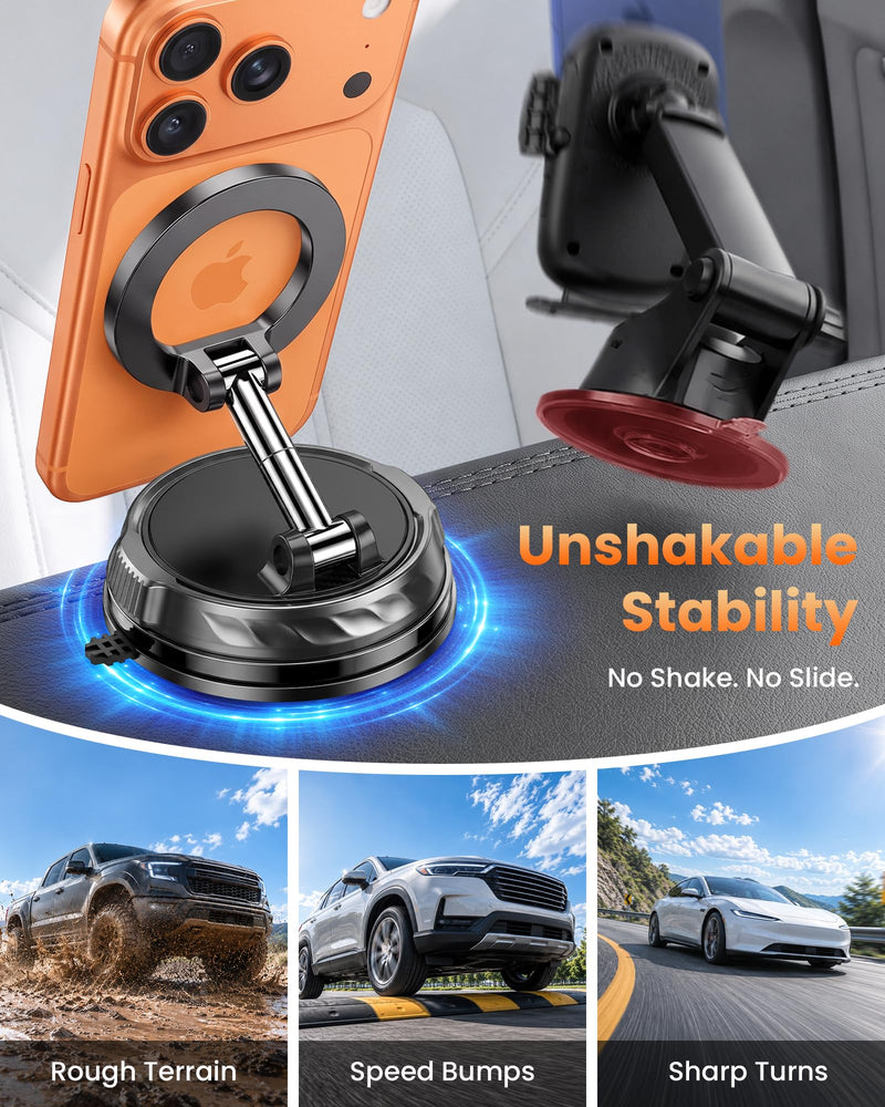 for Magsafe Car Mount, [2026 Ultra Vacuum] Magnetic Phone Holders | [98+LBS Max Suction & 3000gf Magnetic] 900° Adjustable, Car Phone Holders for Your Car for iPhone 17-12 Pro Max Air Plus