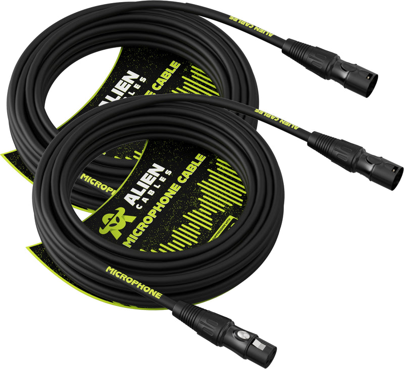 2-Pack Premium XLR Microphone Cables, Star-Quad Shielded XLR to XLR Cable 25 Foot, Pro Audio Mic Cord, Noise-Resistant OFC Conductors, Black 2 25 Feet