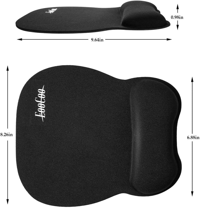 EooCoo Ergonomic Mouse Pad with Wrist Support, Non-Slip Base Mouse Mat for Internet Cafe, Home & Office Memory Foam Black