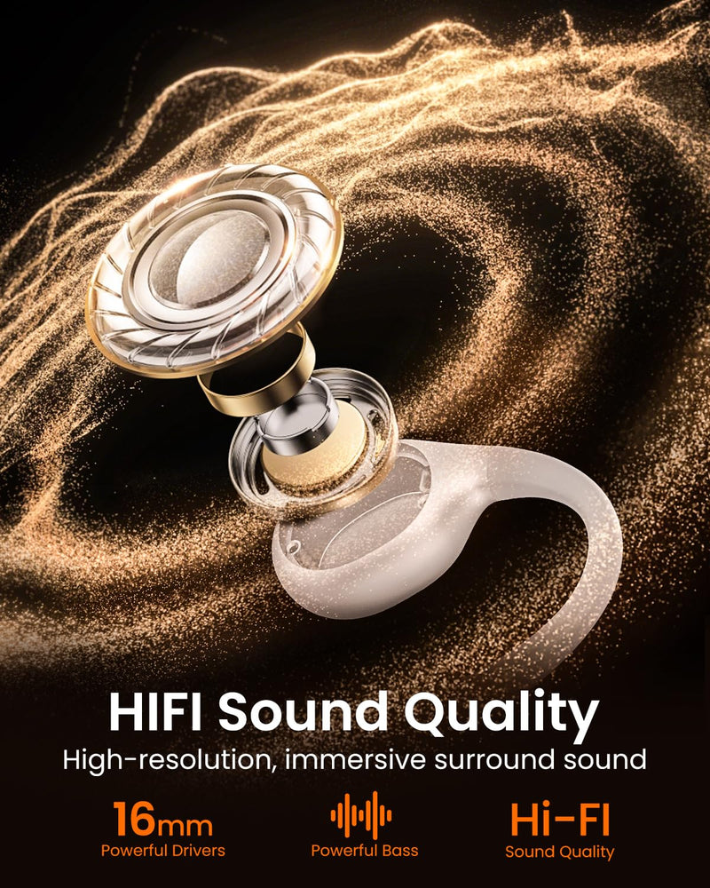 HIFI WALKER Bone Conduction Headphones, Waterproof Swimming Headphones, Open Ear Headphones Wireless Bluetooth 5.3, Built-in MP3 32G Memory, Underwater Headset for Swimming, Sports, Running, Cycling Apricot