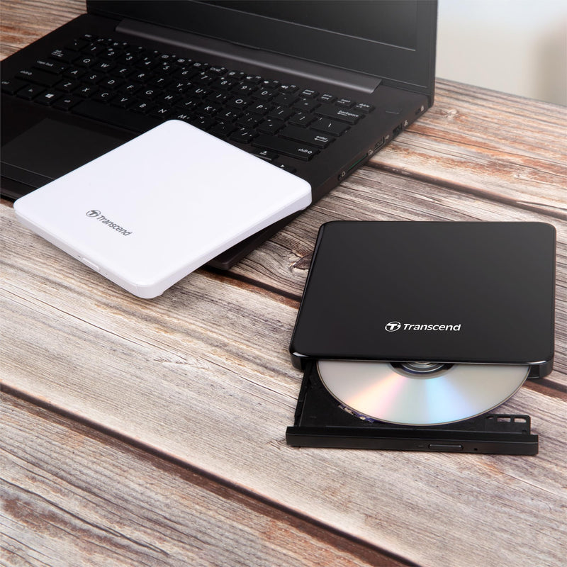 Transcend 8K Extra Slim Portable DVD Writer Optical Drive (TS8XDVDS-K) | Ultra-slim, sleek design Black